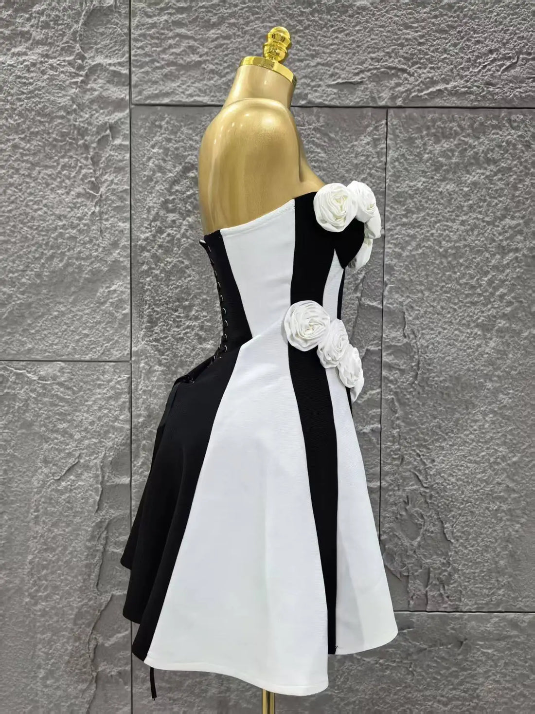 Monochrome 3D Flower A Line Dress