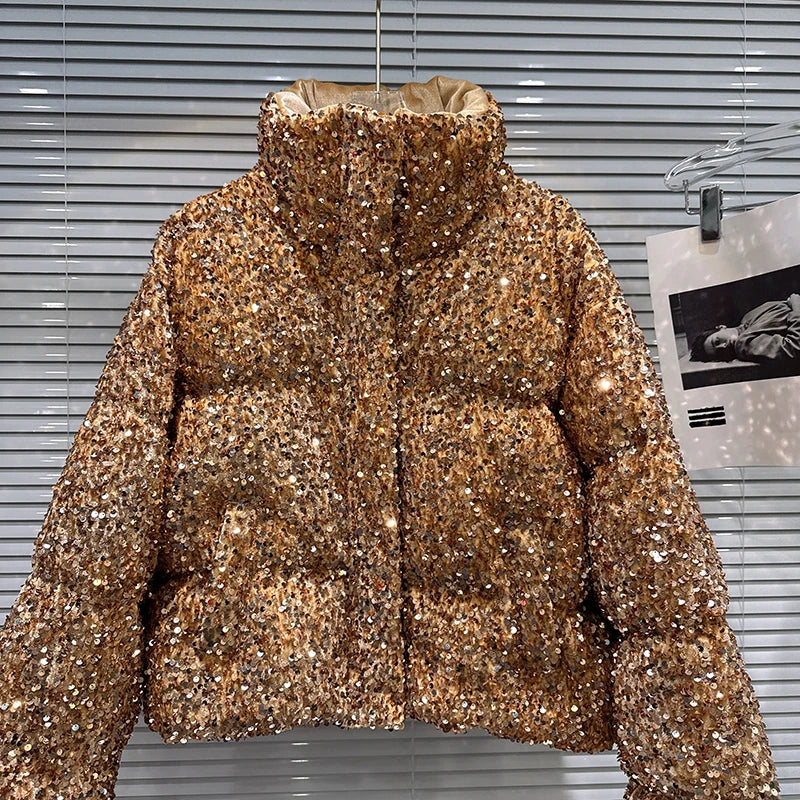 Sequin Puffer Bomber Jacket
