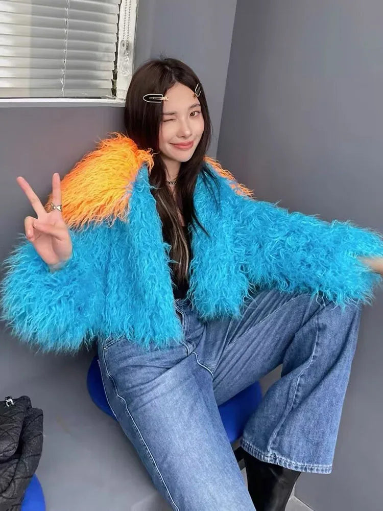 Contrast Cropped Shaggy Jacket - Festigal