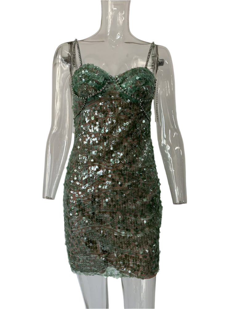 Embellished Green Bustier Dress