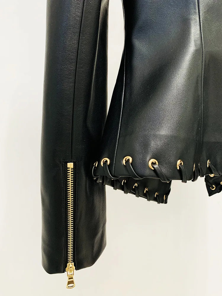 Lace Up Faux Leather Blazer