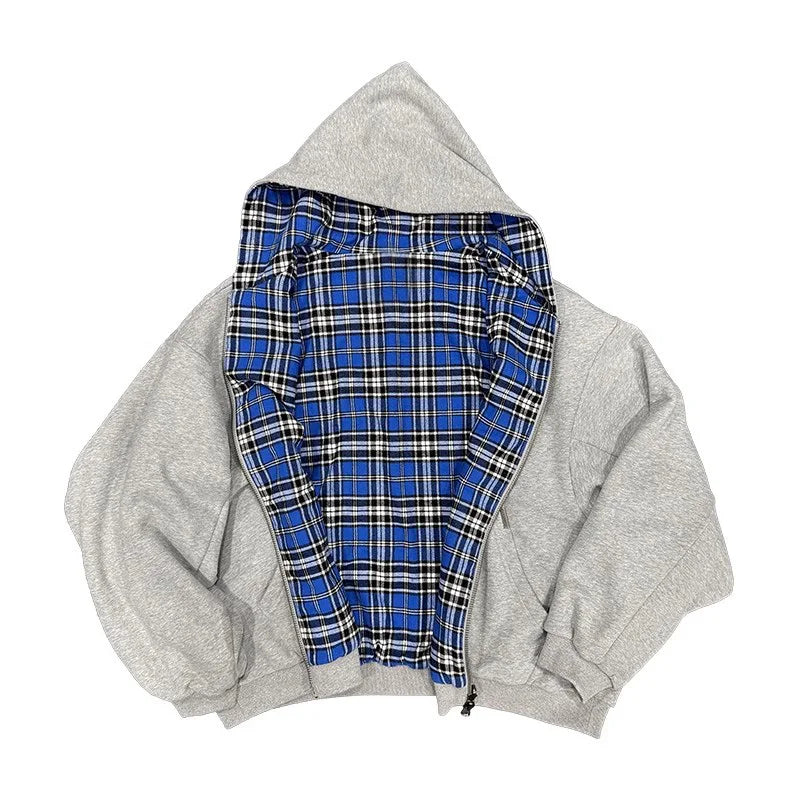 Men's Grey & Blue Check Hoodie