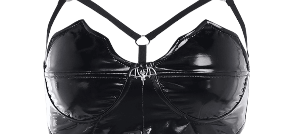 Black Bat Leather Look Crop Top - Festigal