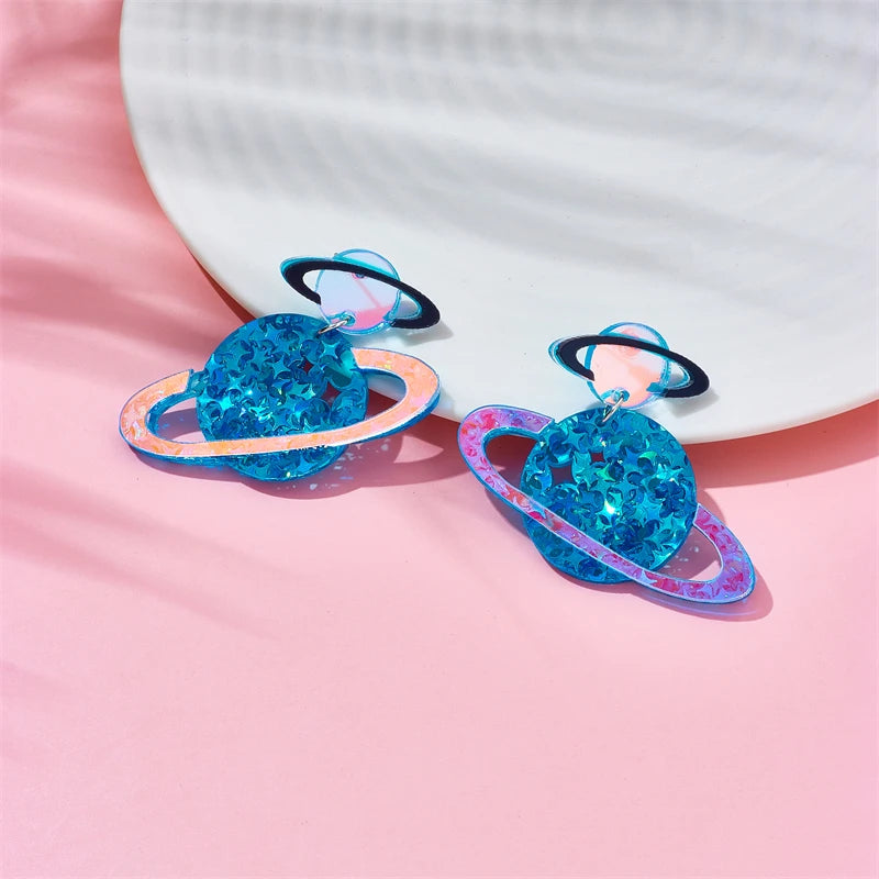 Holographic Saturn Earrings