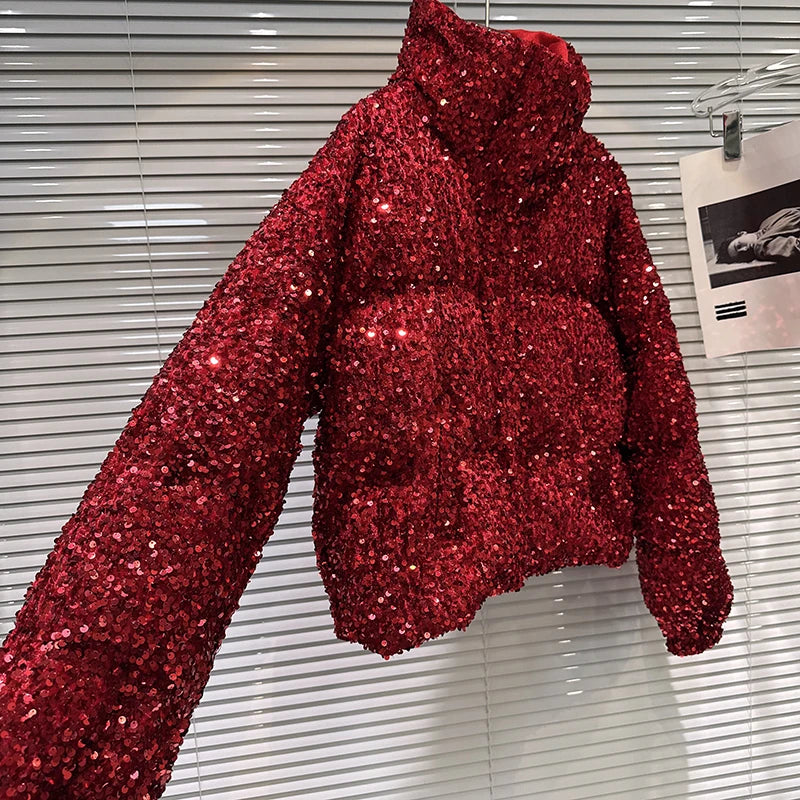 Sequin Puffer Bomber Jacket