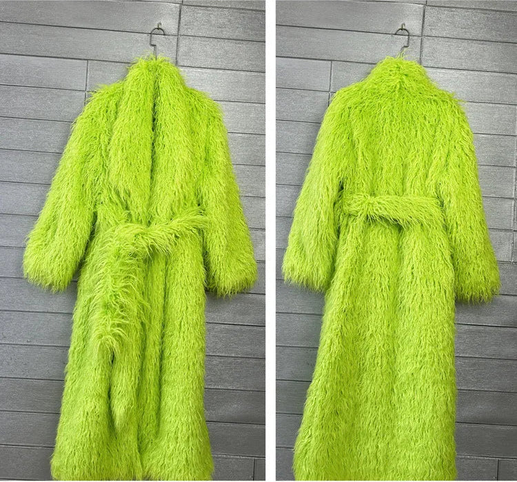 Shaggy Long Waist Tie Coat