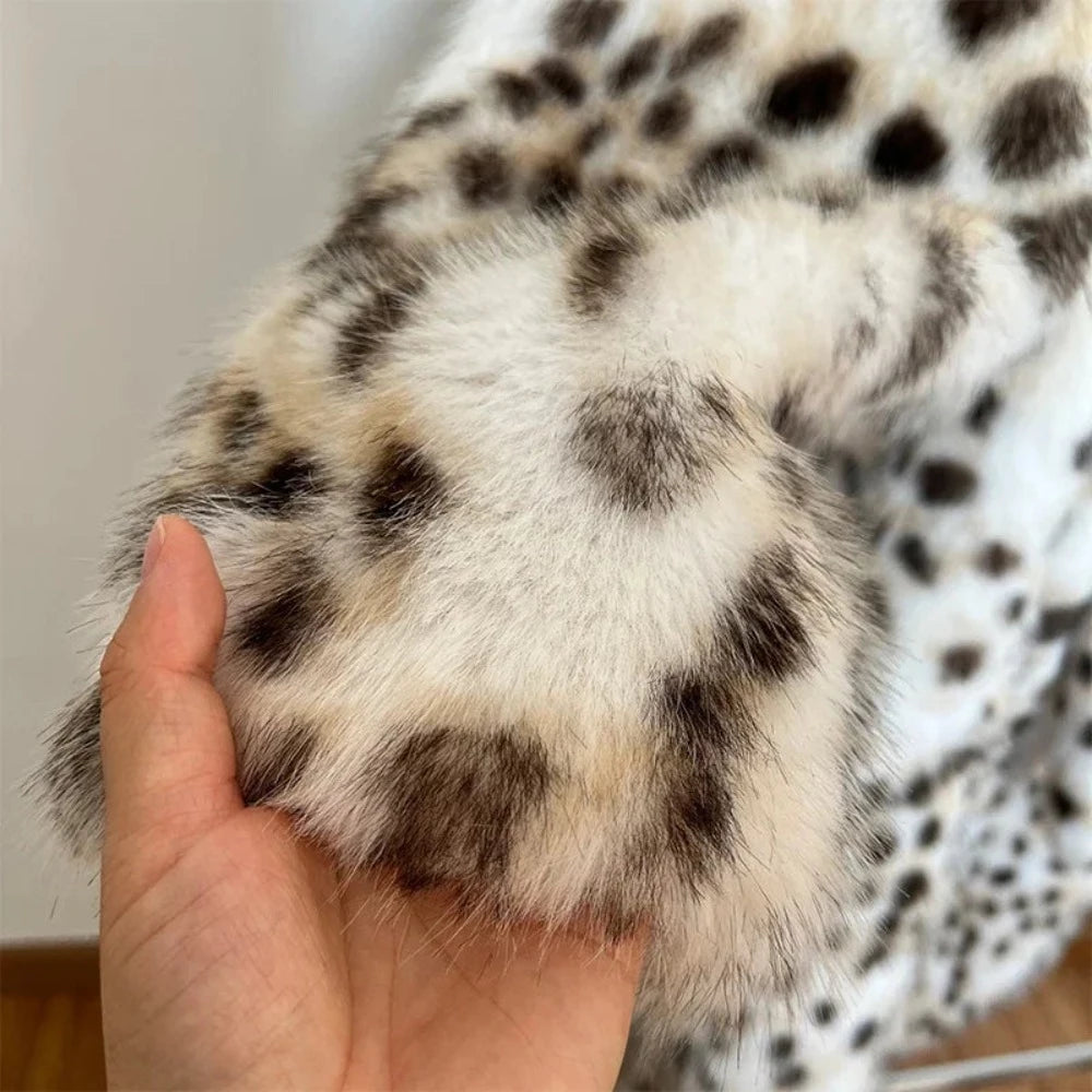 Snow Leopard Style Faux Fur Coat - Festigal