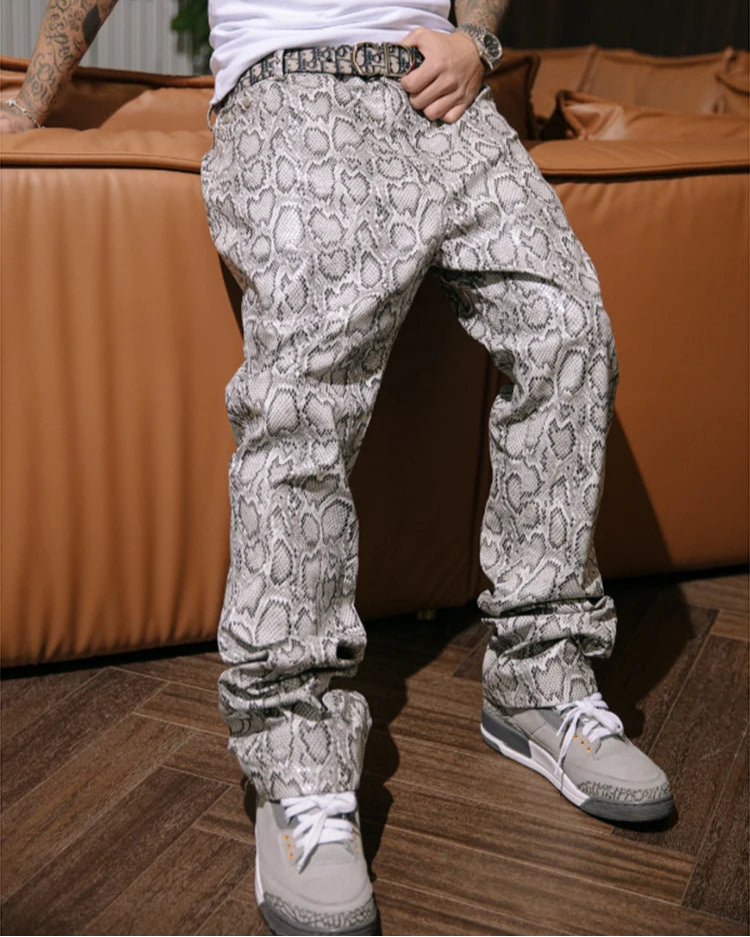 Men's Faux Leather Snake Skin Pants - Festigal