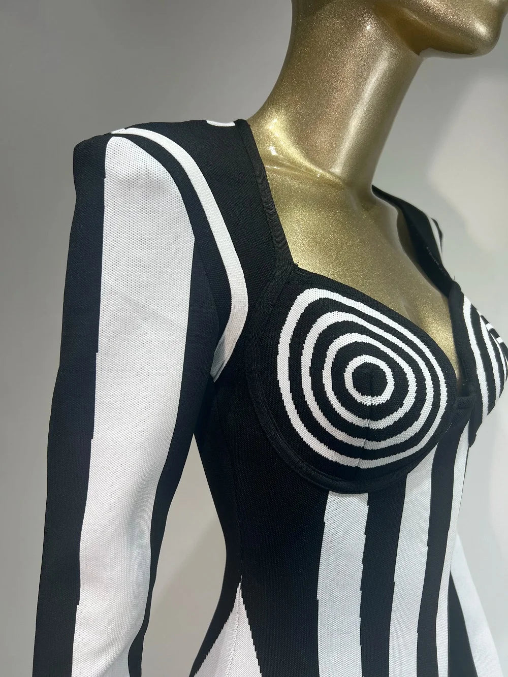 Black and White Striped Bandage Dress - Festigal