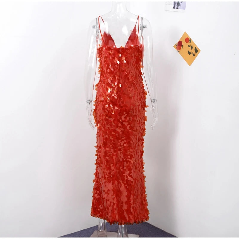 Red Sequin Maxi Dress - Festigal