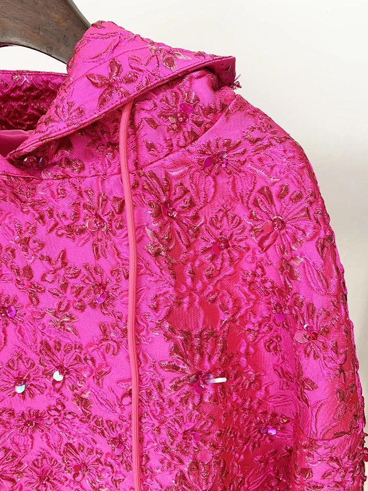 Pink Beaded Floral Hoodie