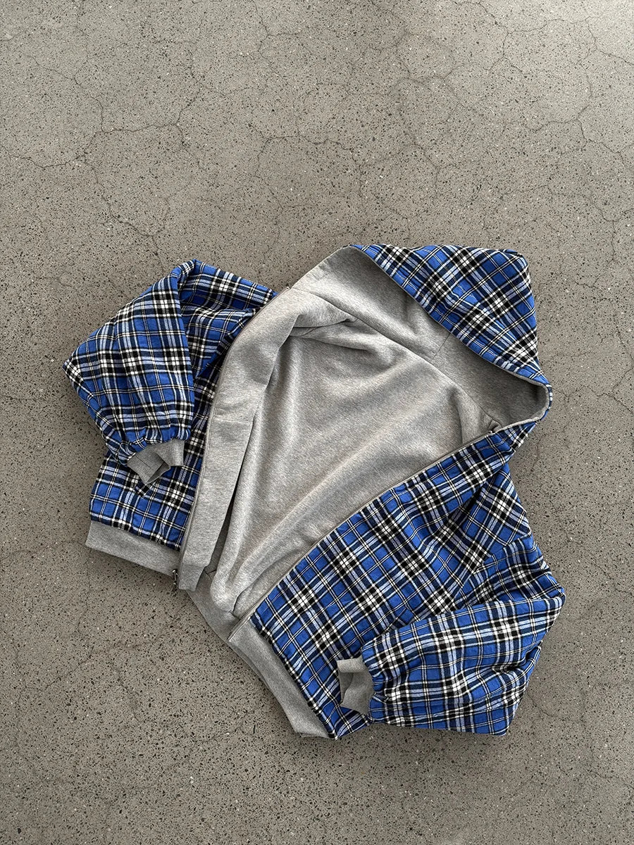 Men's Grey & Blue Check Hoodie