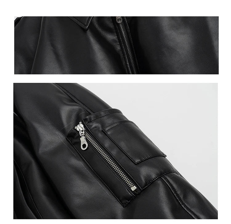 Black Faux Leather Bomber Jacket - Festigal