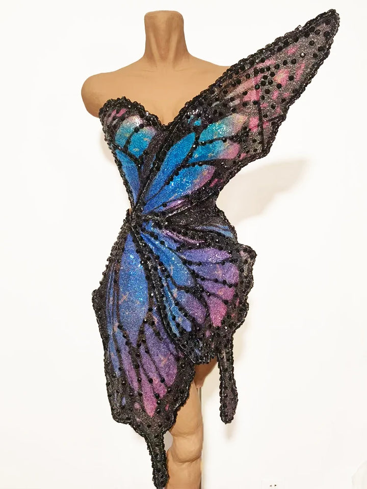 3D Butterfly Wing Asymmetrical Dress