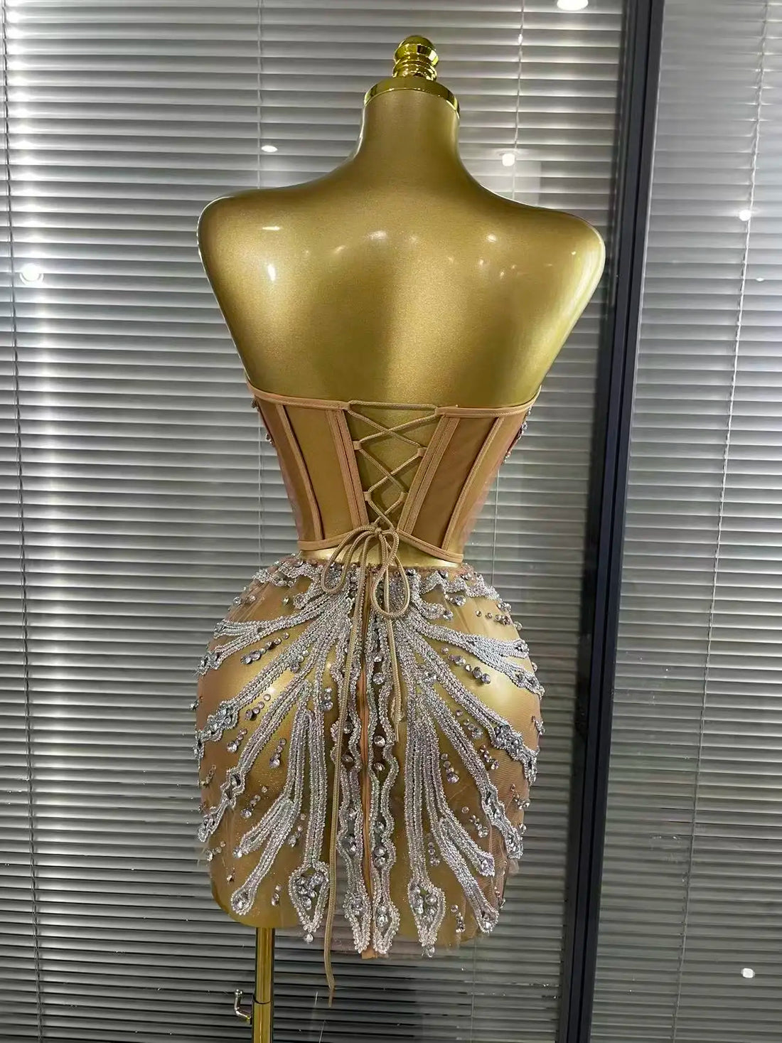 Rhinestone Mesh Strapless Dress