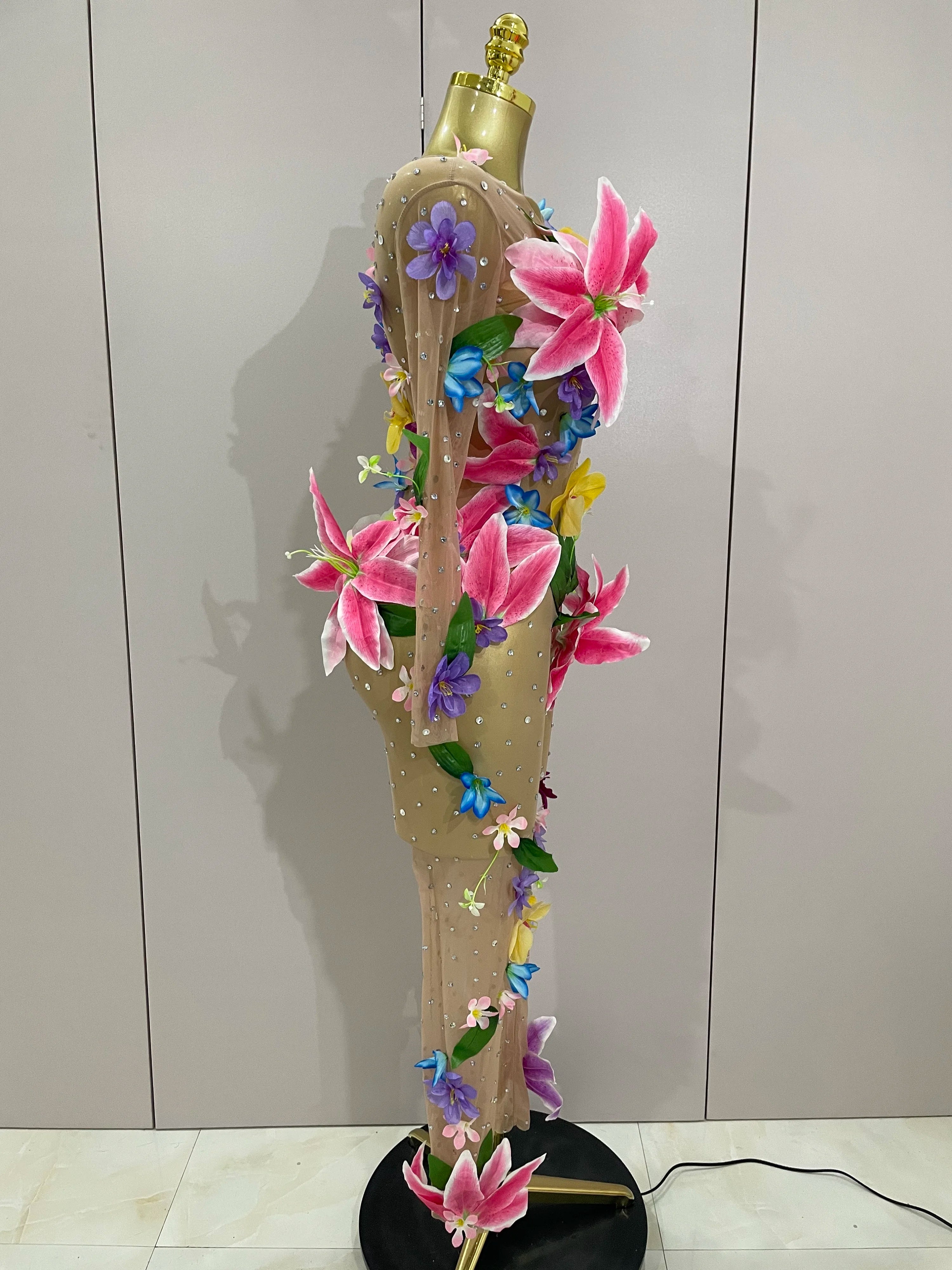 Flower Mesh Rhinestone Jumpsuit