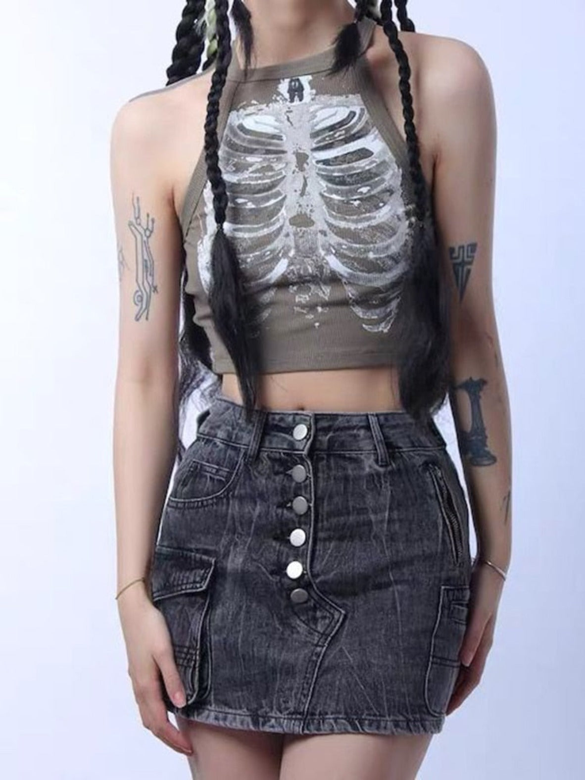 Punk Aesthetic Skeleton Print Sleeveless Vest