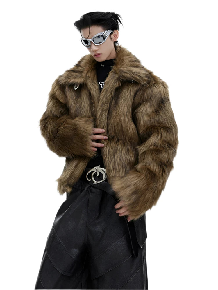 Unisex Brown Faux Fur Coat - Festigal