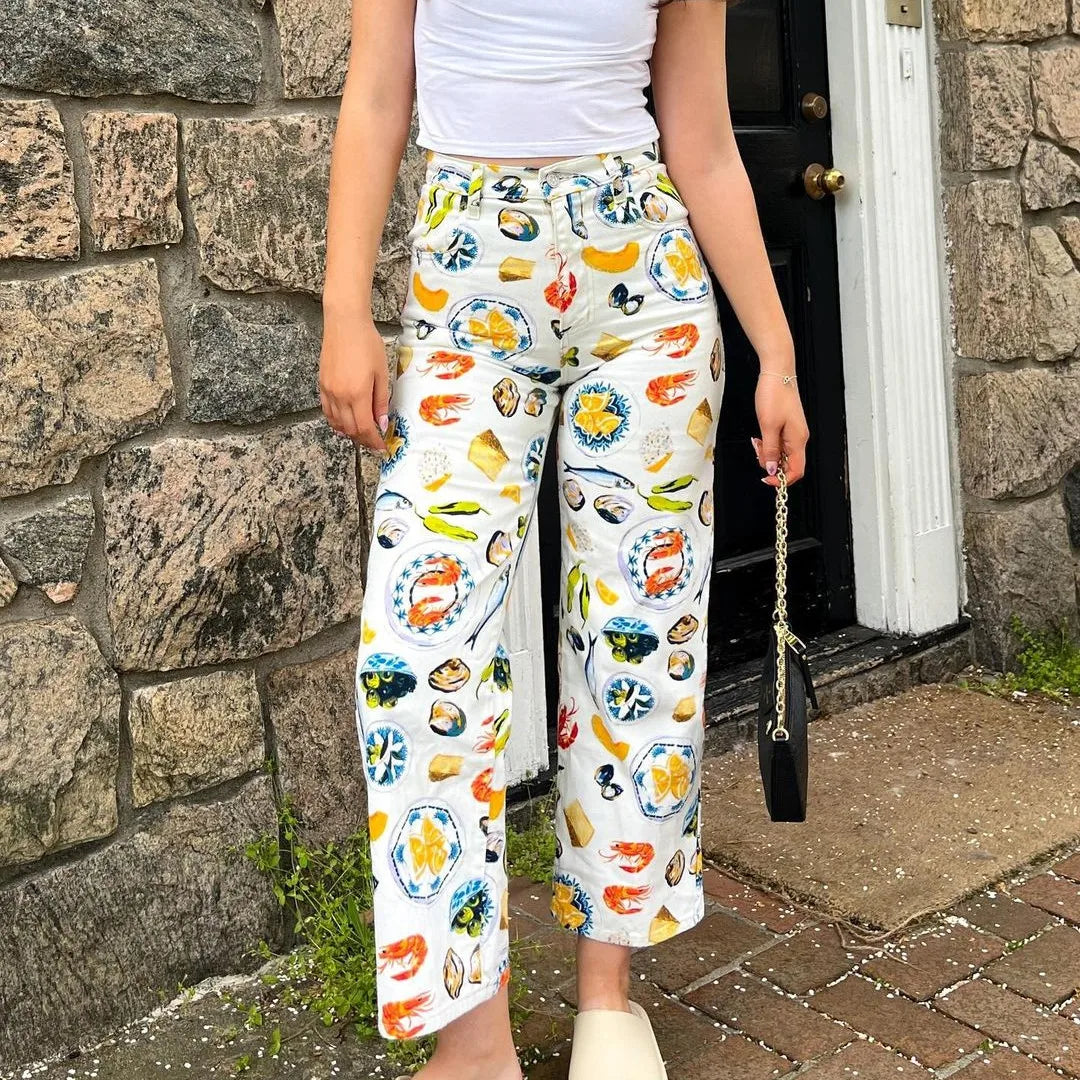 Food Print Straight Leg Trousers - Festigal