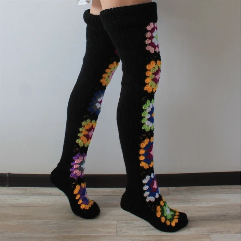 Granny Square Thigh High Socks