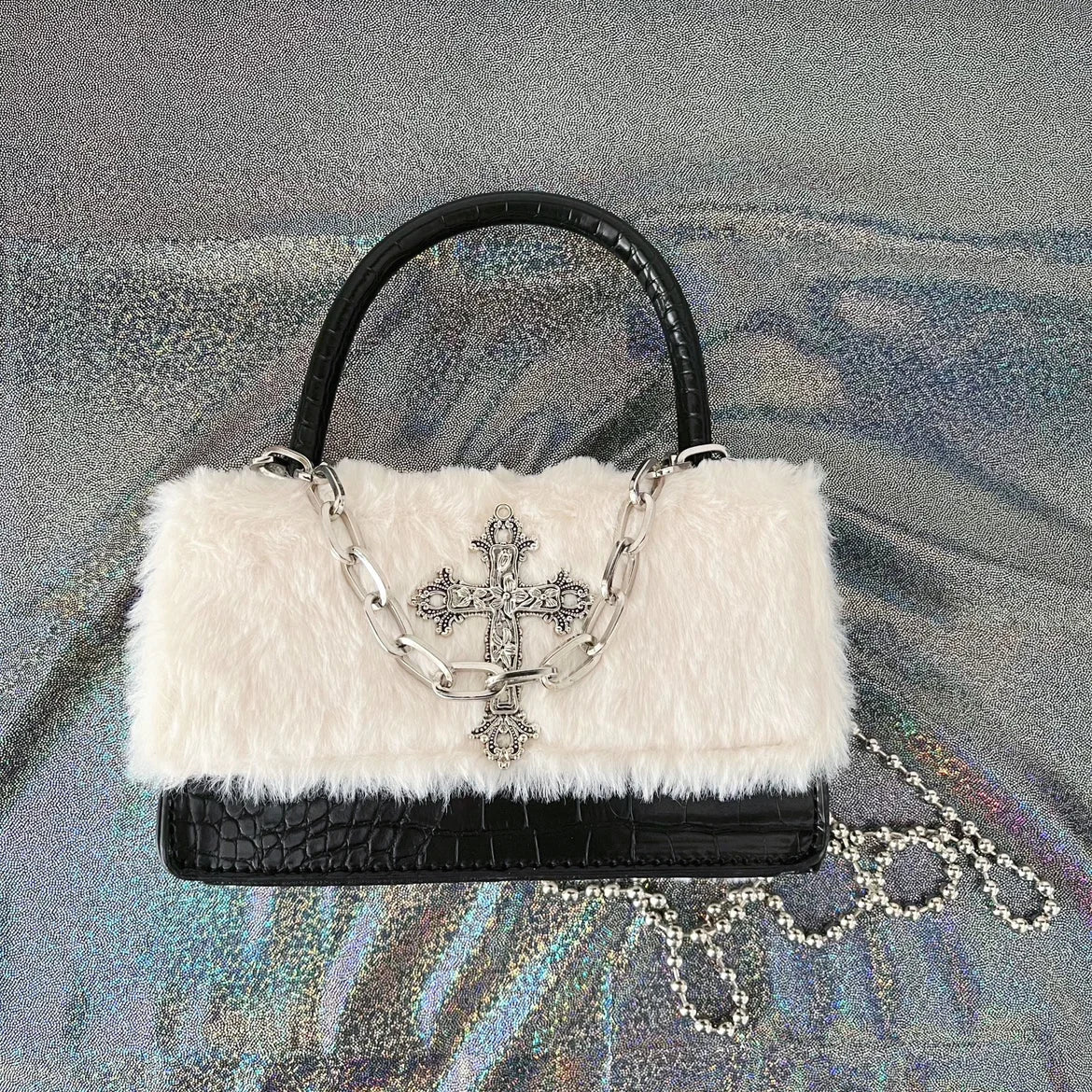 Faux Fur Gothic Crossbody Bag - Festigal