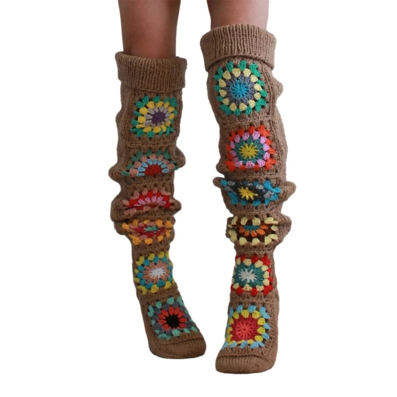 Granny Square Thigh High Socks