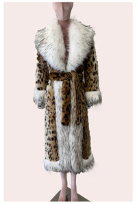 Long Faux Fur Leopard Print Coat