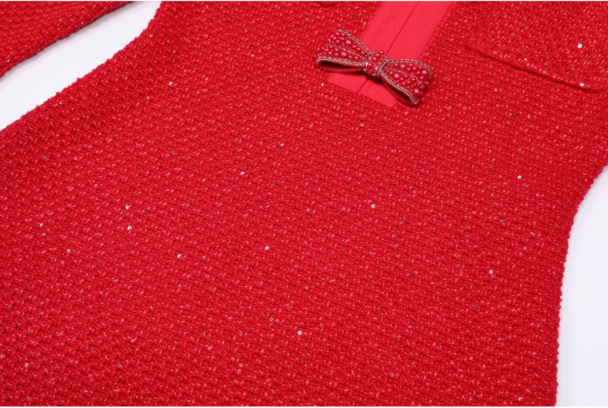 Long Sleeved Bow A-Line Dress