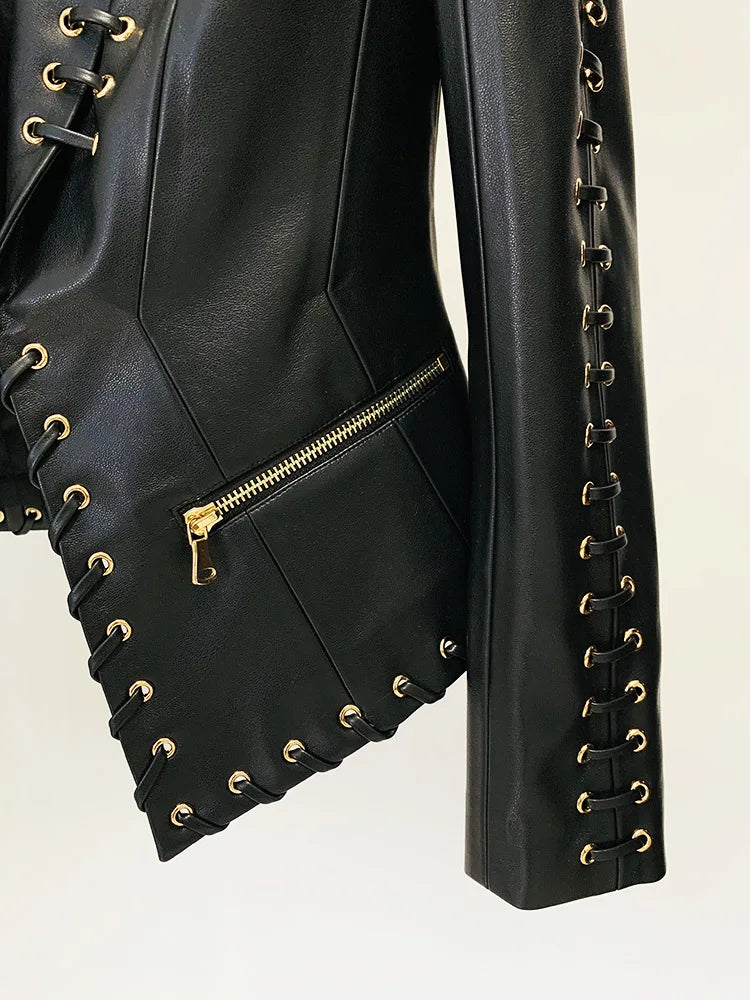 Lace Up Faux Leather Blazer