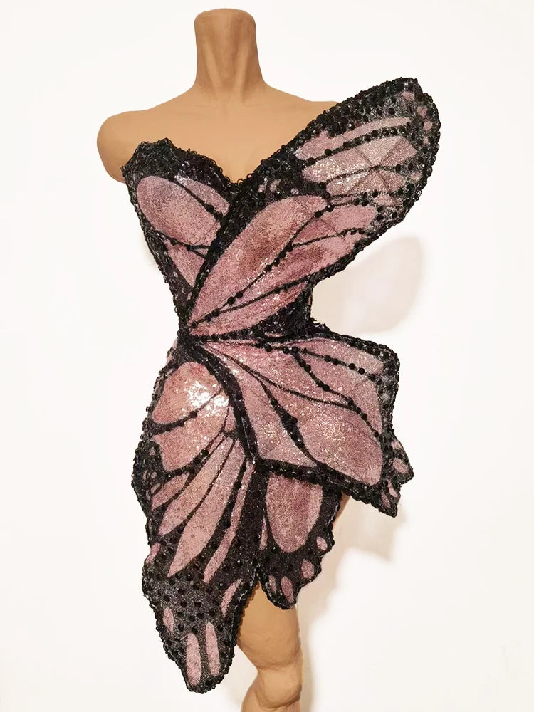3D Butterfly Wing Asymmetrical Dress