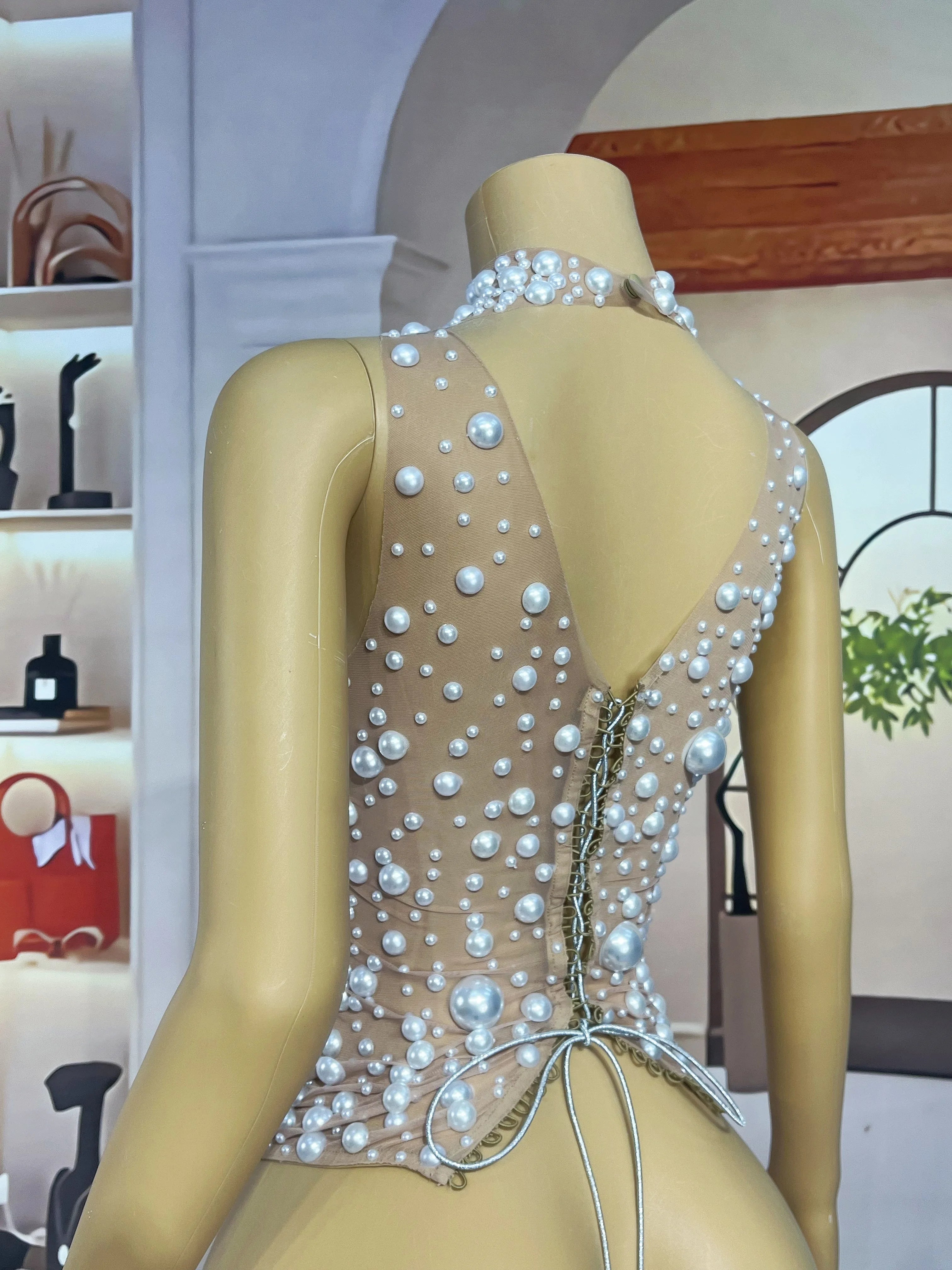 Pearl Mesh Halterneck Top