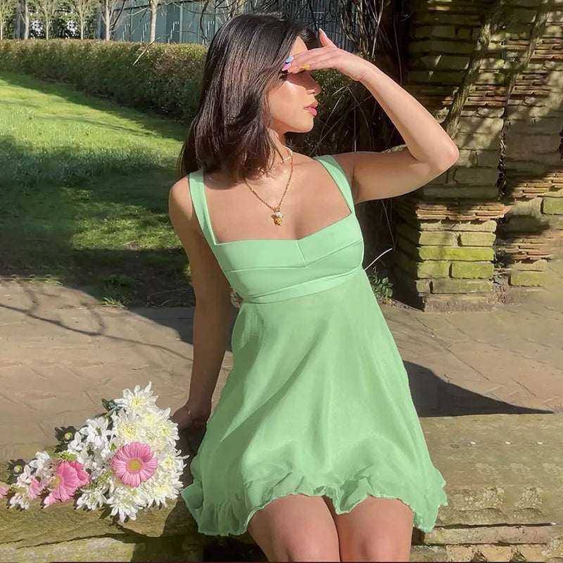 Mint Cut Out Ruffle Dress