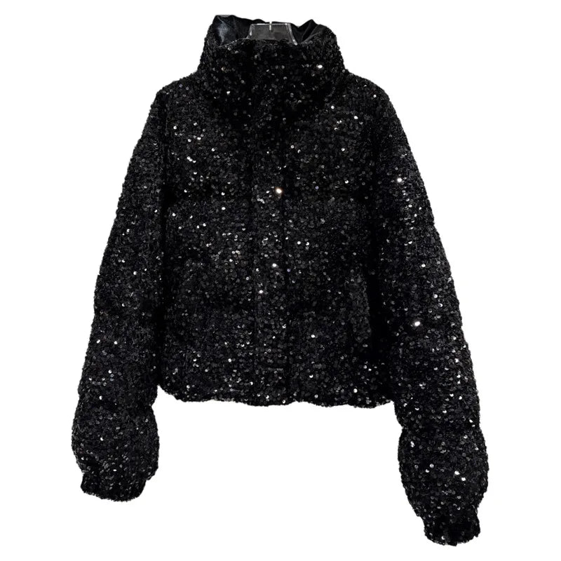Sequin Puffer Bomber Jacket