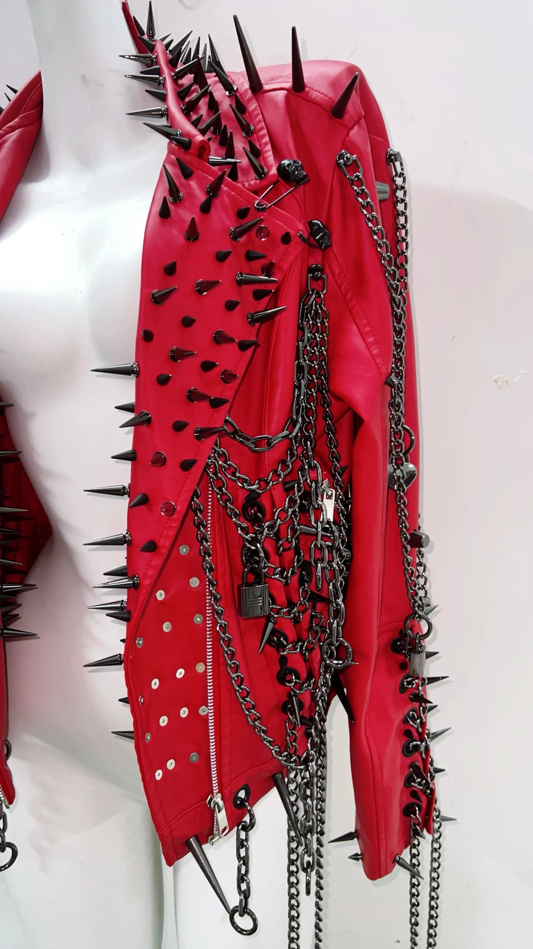 Red Faux Leather Spiked Jacket