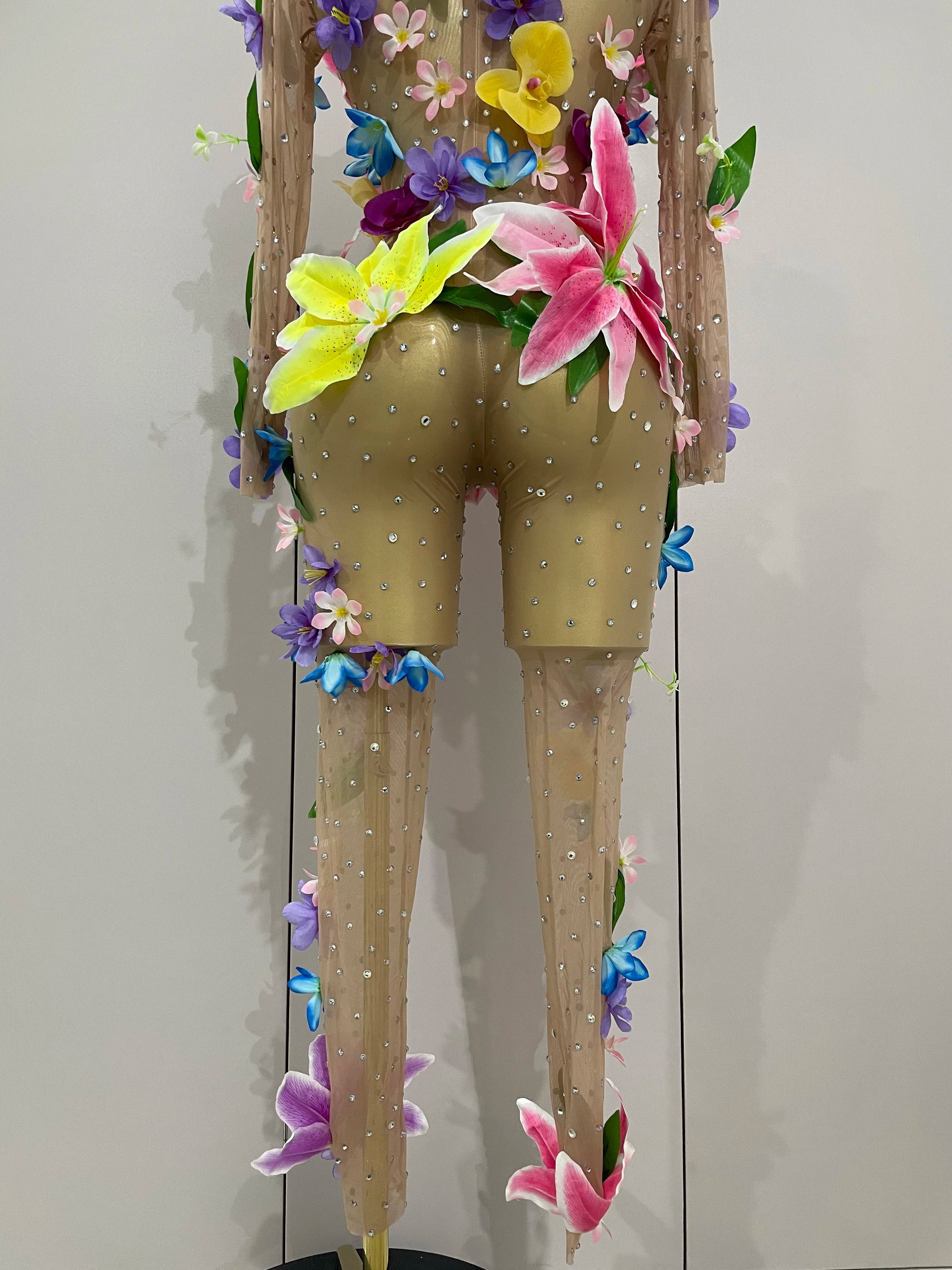 Flower Mesh Rhinestone Jumpsuit