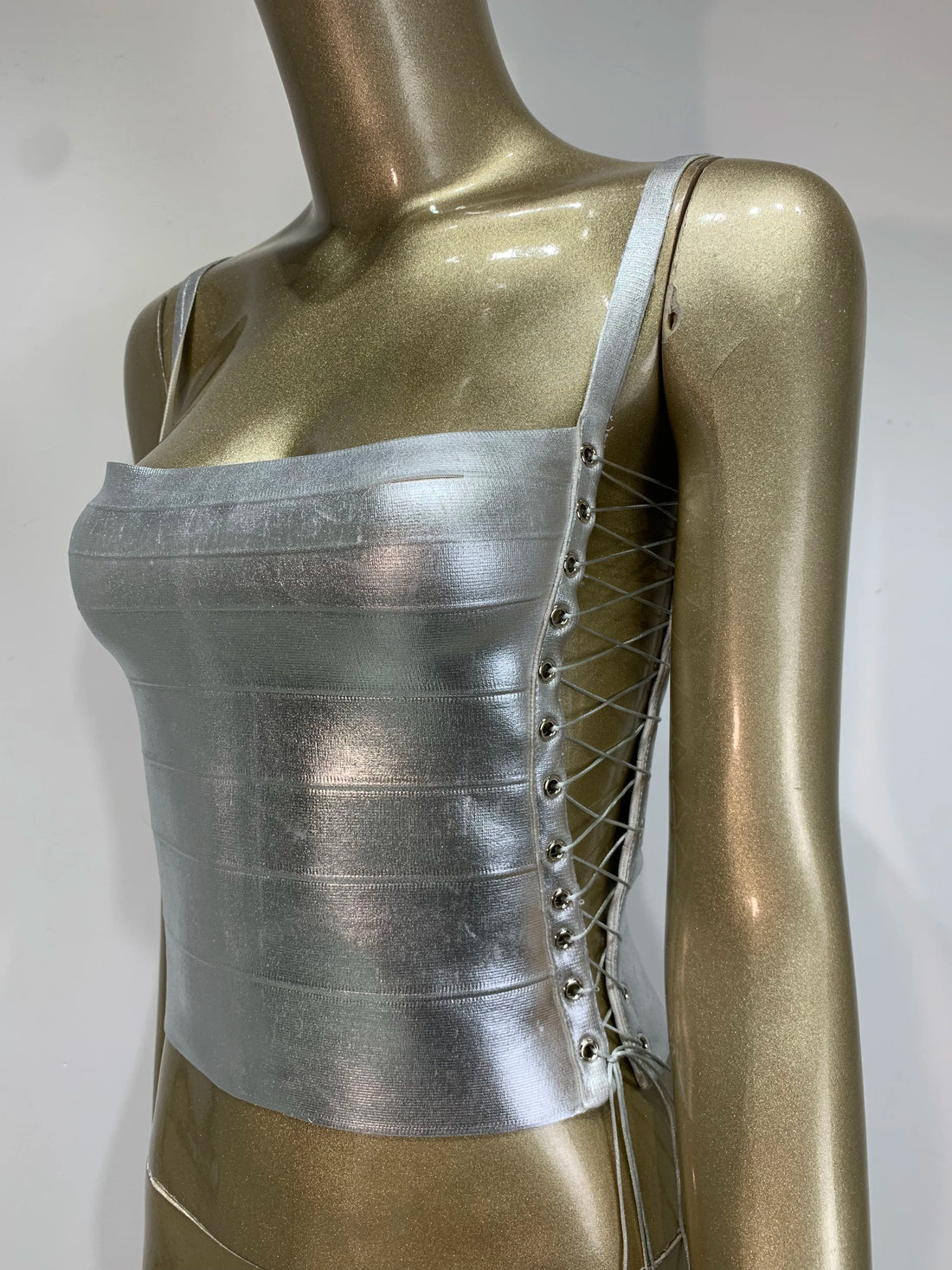 Metallic Bandage Lace Up Top