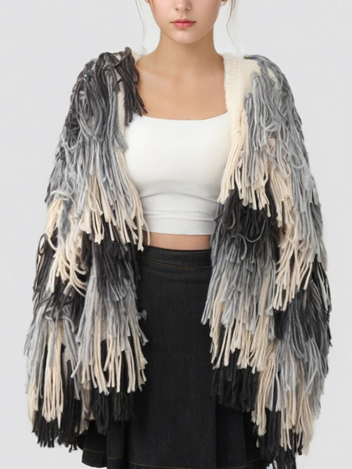 Gradient Tassel Knitted Cardigan - Festigal