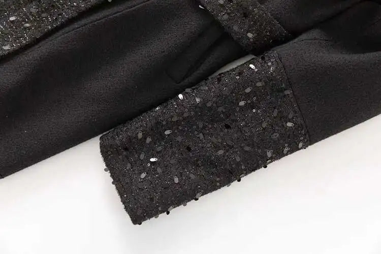 Long Sequin Fur Black Coat - Festigal