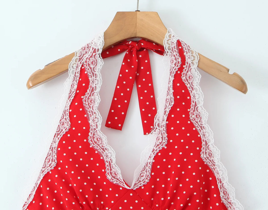 Polka Dot Lace Trim Dress - Festigal