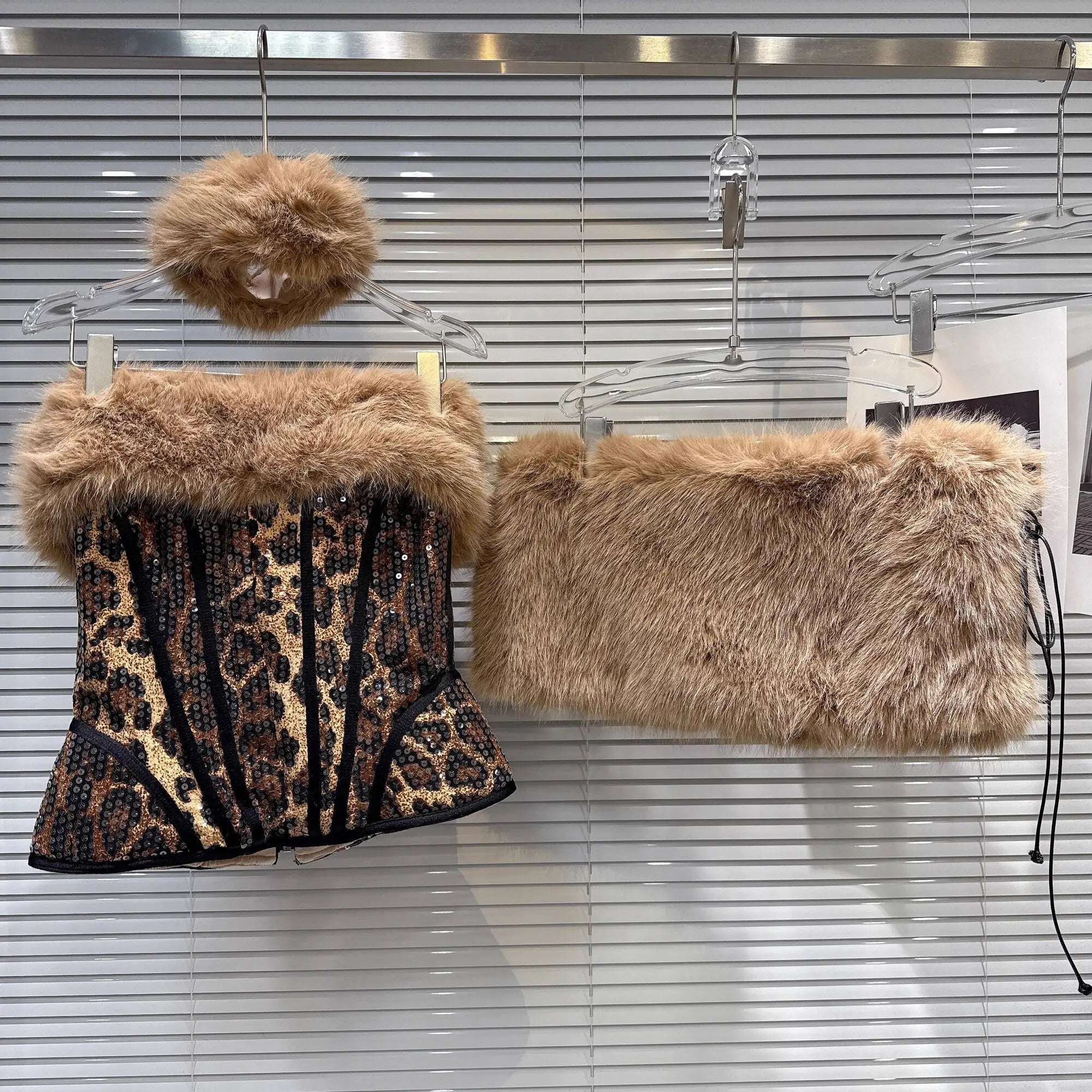 Leopard Print & Faux Fur Three Piece Set - Festigal