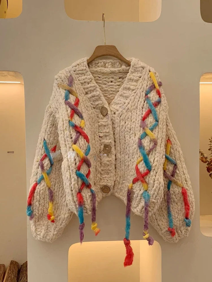 Rainbow Cross Tassel Knitted Cardigan - Festigal
