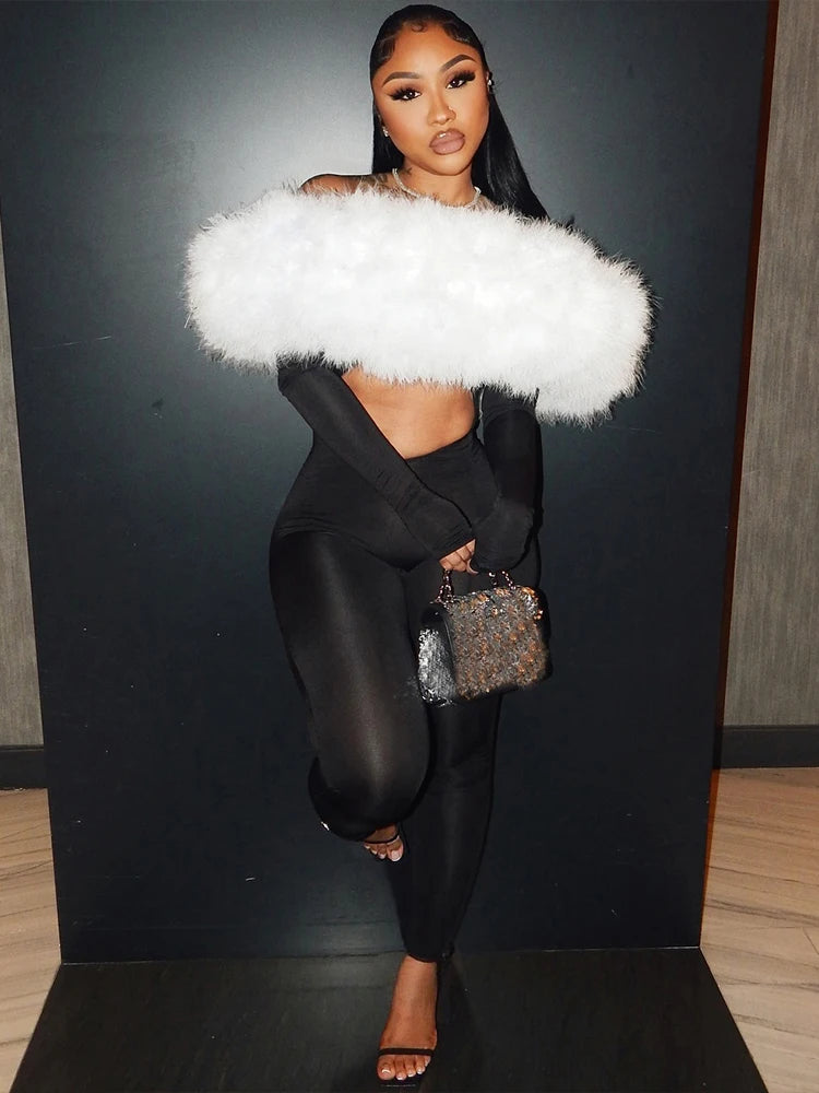 Fur Cut Out Wet Look Bodysuit