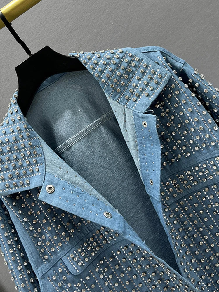 Rhinestone Embellished Denim Jacket Festigal