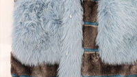 Grey and Blue Striped Faux Fur Coat