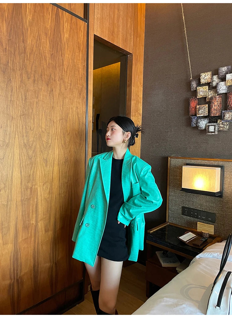 Crocodile Faux Leather Blazer - Festigal