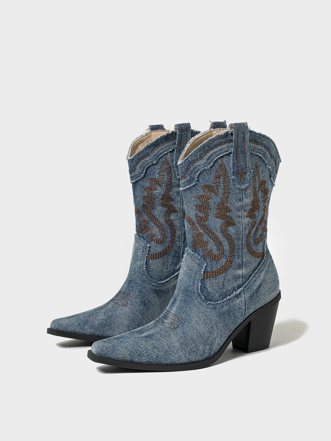 Embroidered Denim Cowboy Boots - Festigal