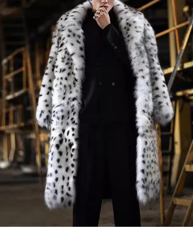 Mens Snow Leopard Faux Fur Coat
