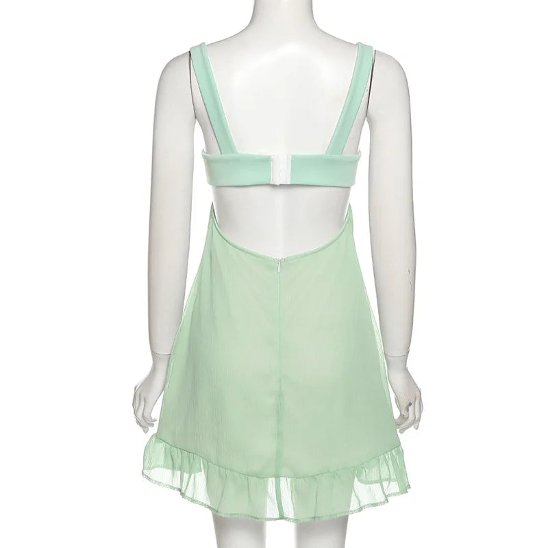 Mint Cut Out Ruffle Dress