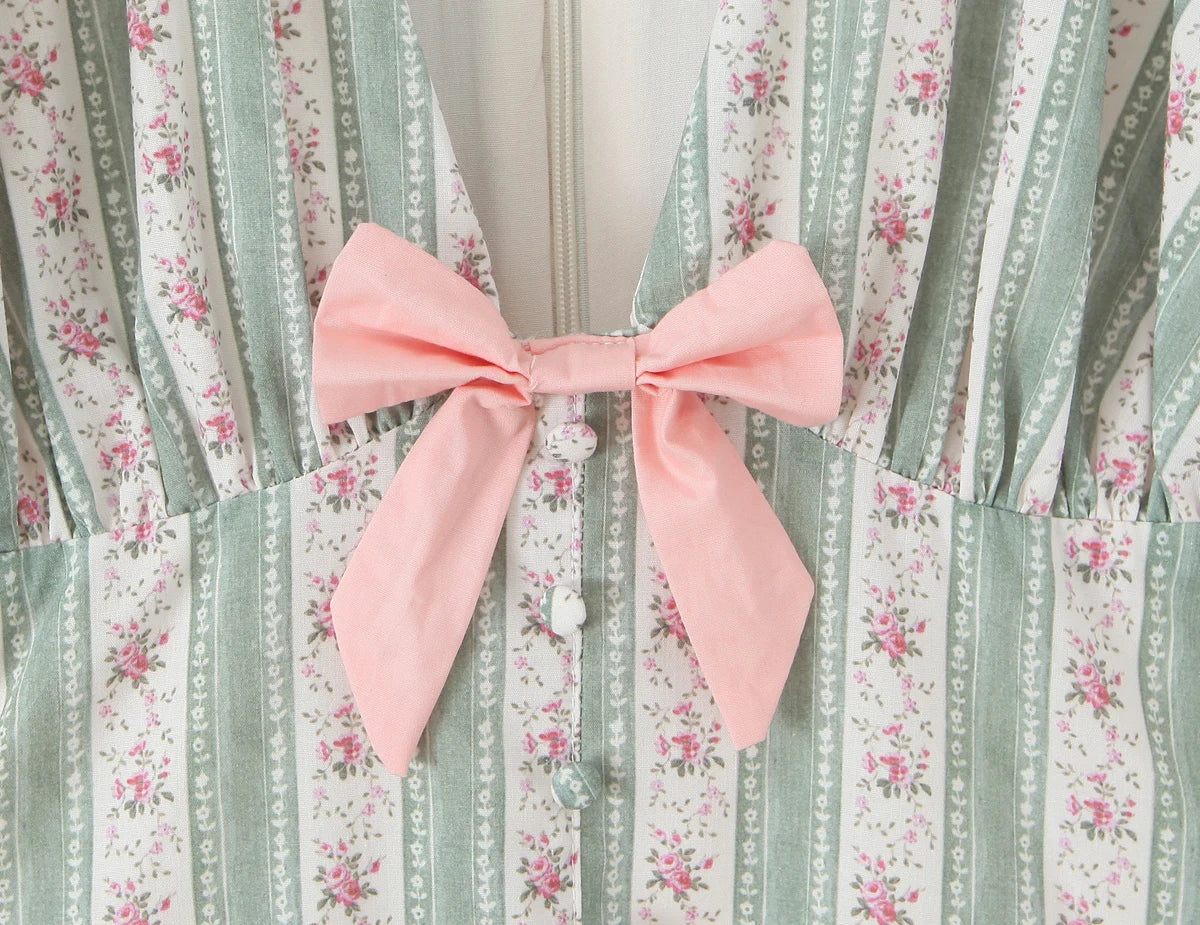 Floral Striped Bow Skater Dress