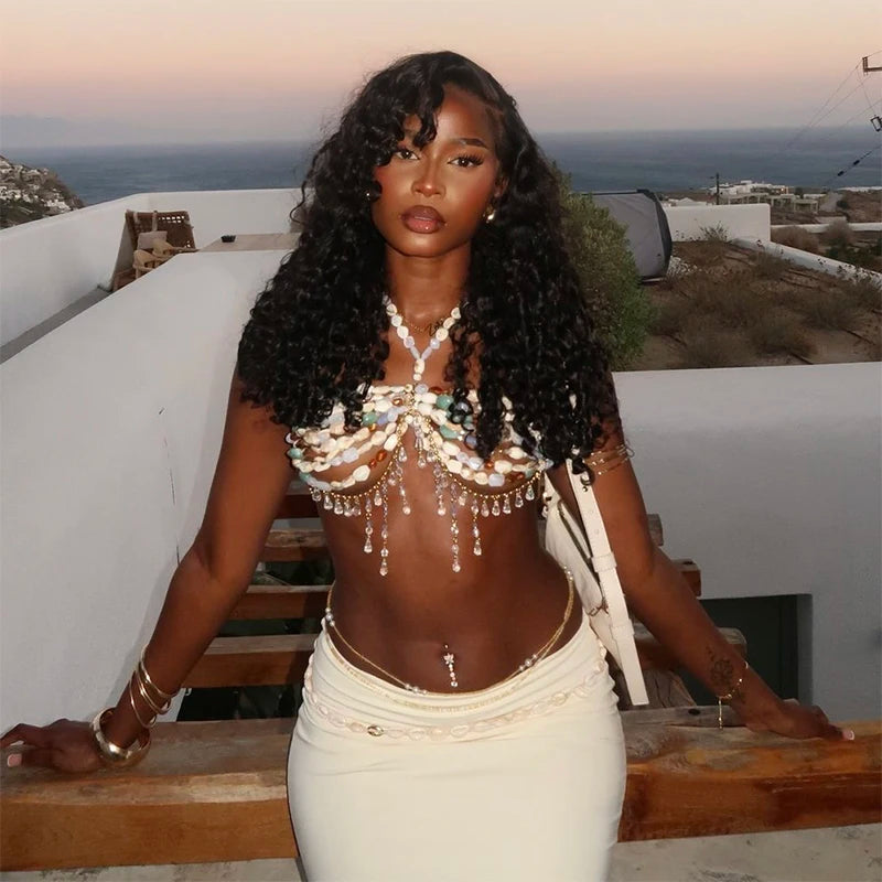 Beaded Tassel Halterneck Top - Festigal